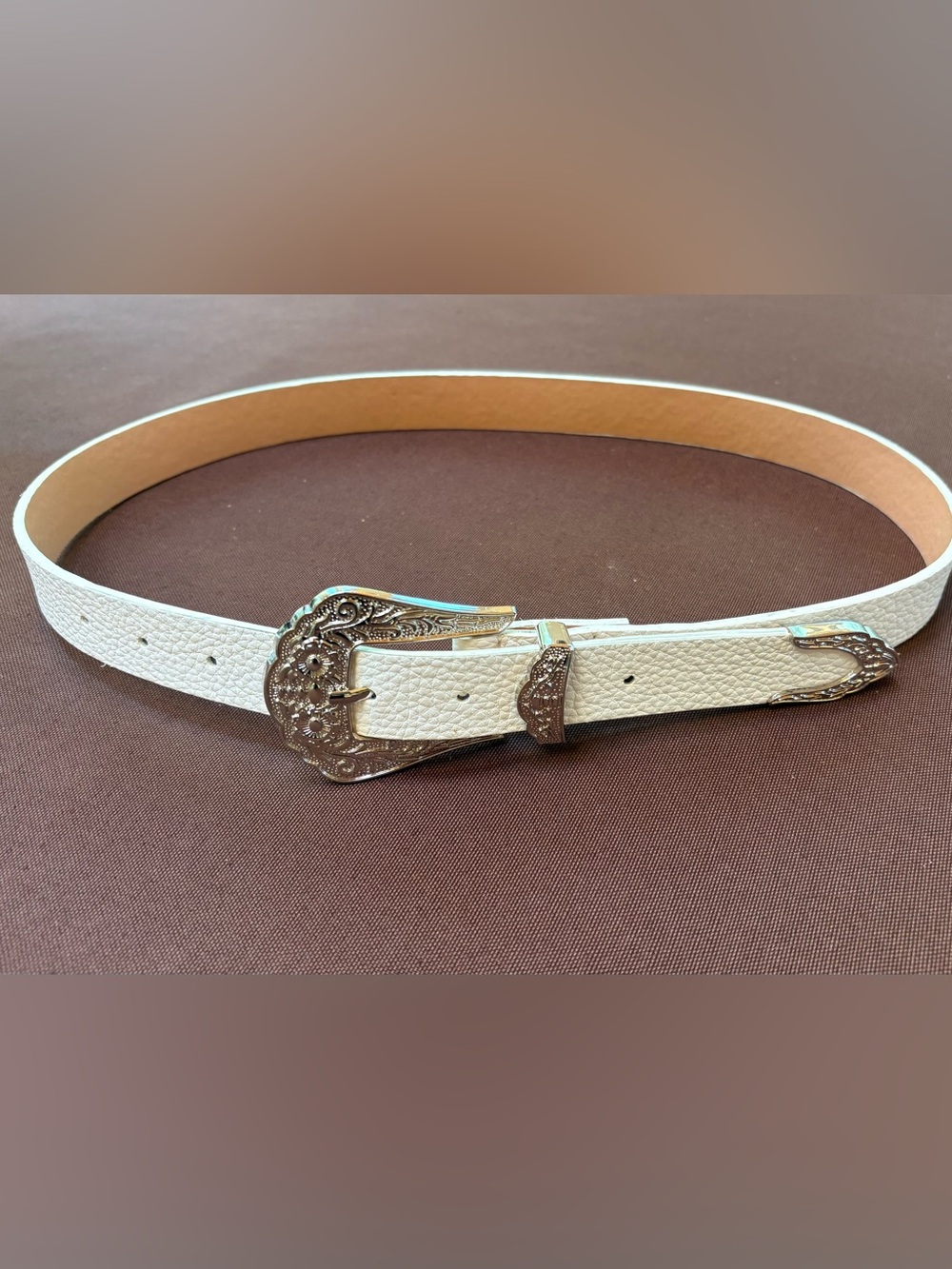 White Leather Western Belt with Turquoise Concho Chain Belt - Picture 3 of 6